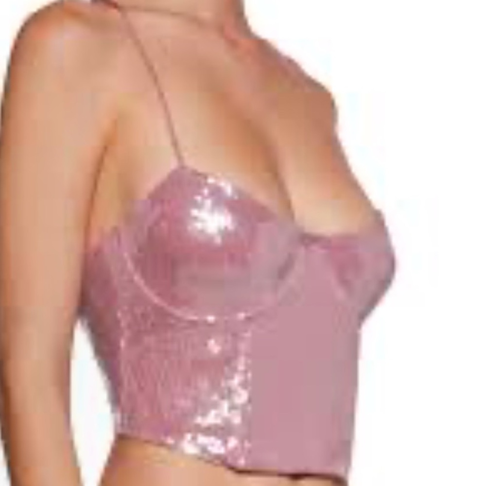 MADE TEUTA MATOSHI PINK SEQUIN CORSET TOP SIZE LARGE - Picture 2 of 15